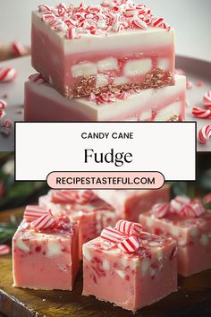 candy cane fudge recipe with text overlay