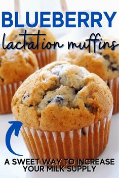 Blueberry Lactation Muffins A sweet lactation treat: blueberry lactation muffins to help support a healthy milk supply for breastfeeding mothers. Quick way to increase breast milk supply! easy lactation recipe! Healthy Breastfeeding Snacks, Healthy Milk