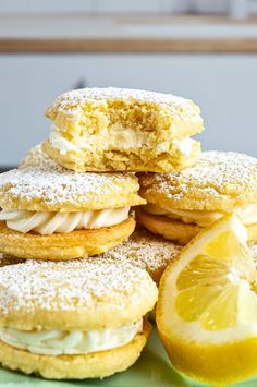 lemon filled pastries stacked on top of each other