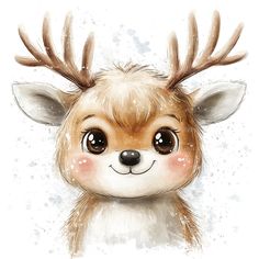 a drawing of a deer with antlers on it's head is shown in watercolor