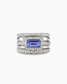 Stax Five Row Ring in 18K White Gold with Tanzanite and Diamonds, 22mm Diamond Stacks, Diamond Stacking Rings, Women's Rings, Stack Ring, David Yurman Jewelry, Diamond Guide, Silver Stacking Rings, Gold Ring Stack, White Gold Jewelry