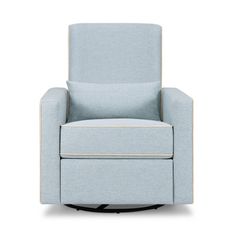 a light blue recliner chair with white piping