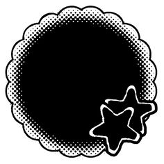 a black and white image of a star in the middle of a circle with halftone dots