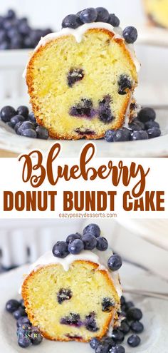 blueberry donut bundt cake on a white plate