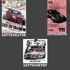 three different types of posters with cars on them