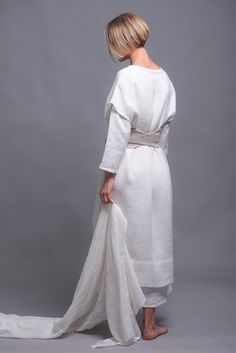 "🌿 ITEM DESCRIPTION Set of 4 items with 10% discount. White Natural Linen set of clothes - dress, tunic, wrap belt and scarf - good idea for alternative wedding dress. If you are thinking about rustic / beach / bohemian / hippie / medieval / viking / celtic / eco / natural wedding style - this outfit can be made especially for you. - Large Linen Dress DOR -https://etsy.me/2mahgUV - Linen Tunic SANGA - https://etsy.me/2L7kuqo - Wrap Belt MARU - https://etsy.me/2COcV4t - White pure linen Scarf - Elegant White Linen Sets, White Linen Formal Dress, Viking Wedding Dress, Flax Clothing, Long Linen Skirt, Linen Outfit, Long Tunic Dress, Viking Dress, Viking Wedding