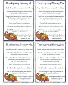 four thanksgiving blessing cards with turkeys on them