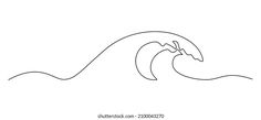 a line drawing of a wave in the ocean with an animal on it's back