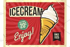 an ice cream sign with the words enjoy on it and a large scoop of ice cream in