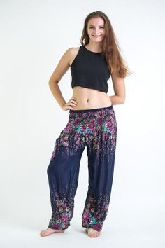 Floral Unisex Harem Pants in Blue Palooza Pants, Bo Ho, Elephant Pants, Harem Trousers, Sari Dress, Harem Pants Women, Special Clothes, Stylish Pants, Boho Pants