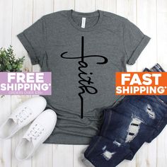 Religious Shirts - Faith Cross Shirt - Christian Shirt - Fearless Shirt - Christian T Shirts - Faith Shirts Shirts 》》》》FAVORITE OUR SHOP TO GET AMAZING DEALS EVERY WEEK!《《《《 Click Below https://www.etsy.com/shop/GreyisthenewblackCo + Poly/Cotton Blend + Exclusive T-shirt branded unisex tee designed and printed in the USA. + Professionally printed super soft funny and awesome tees. + Our lightweight fitted tees are made from ultra soft ringspun cotton to get that comfortable fit and feel. + Satis Fearless Shirt, Faith Shirts, Cross Shirt, Cross Shirts, Faith Cross, Christian T Shirts, Grandma Shirts, Faith Shirt, Teacher Tees