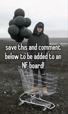 a person standing in front of a shopping cart with some balloons attached to the basket