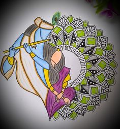 Krishna Mandala Art Easy, Radha Krishna Mandala Art, Krishna Mandala Art, Krishna Mandala, Mandala For Beginners, Draw Mandala, Art Step By Step, Easy Mandala