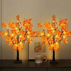 PRICES MAY VARY. Thanksgiving Decorations Table Tree: 2 Pack 24" tall maple tree light is embellished with 24 LEDs, the color of the maple leaves range from vibrant orange to red, look like the real fall leaves, making for a great blend of colors to warm up any room. Adjustable Branches: Satisfy your personal DIY need with the adjustable branches. You can bend the branches and twigs into any shape as you like for your decorating needs. This table decor light features a suitable height(24 inch/60 Diy Artificial Tree, Maple Leaf Tree, Thanksgiving Table Centerpieces, Night Decoration, Outdoor Fall Decor Ideas, Table Tree, Table Centerpiece Decorations, Halloween Christmas Decorations, Tree Centerpieces