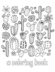 a coloring book with cacti and succulents