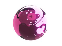 a pink and black ball with white dots on it's surface, in the shape of a teddy bear