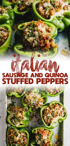 stuffed green peppers with sausage and quinoa in them