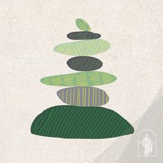 a stack of rocks sitting on top of a green leaf covered ground with the words, i