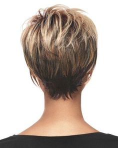 the back of a woman's head with short blonde hair