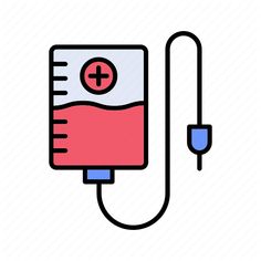 a medical device with a needle and blood dropper on the side, line icon