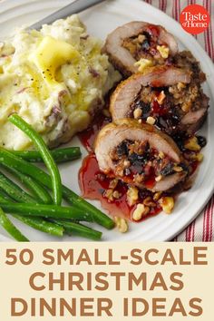 a white plate topped with meat and green beans