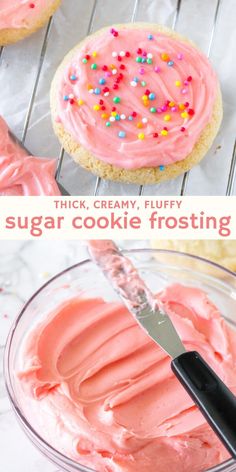 sugar cookie frosting in a glass bowl with a knife