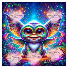 an image of a colorful, psychedelicly colored creature with large eyes and big ears