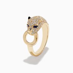 Effy Signature 14K Yellow Gold Sapphire and Diamond Panther Ring Panther Ring, Black Sapphire, Effy Jewelry, Yellow Stone, Gold Yellow, Panther, Round Diamonds, Sapphire, Yellow Gold