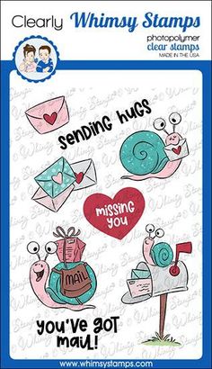 clear stamps with some cute things on it and the words sending hugs you've got mail