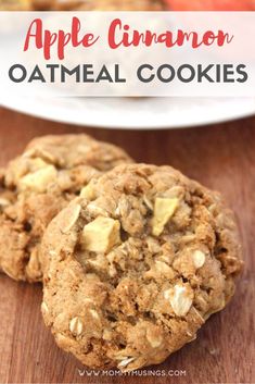 apple cinnamon oatmeal cookies on a wooden table with the title above it