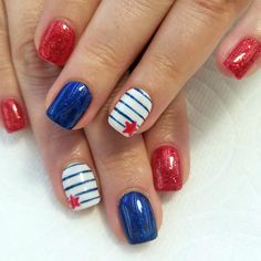 Labor Day Nails, Patriotic Nails Design, Easy Nail Designs, Pretty Fingers, Patriotic Nails, 4th Of July Nails, July Nails, Nail Salons, Simple Nail Designs