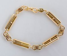 "This 14k yellow gold antique Art Deco treasure was originally a watch fob which was converted into a fabulous men's bracelet. From the 1920's and in beautiful condition. Really could be enjoyed by either male or female. Antique Bracelet - Antique Art Deco 14k Yellow Gold Men's Long-Link Bracelet 1920's 14k Yellow Gold Bracelet measures approximately 8\" long and 1/2\" wide. Please read our shop policies prior to purchase. Thanks for looking and contact us with any questions." Antique Bracelets, Men's Bracelet, Yellow Gold Bracelet, Antique Art Deco, Wedding Bracelet, Antique Art, Shop Policies, Link Bracelets, Bracelets For Men