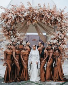 Bronze brown bridesmaids dresses 🤎 Bronze And Black Wedding, Bronze Color Dress, Rustic Brown Bridesmaid Dresses, Copper Bridesmaids Dresses Black Women, Bridesmaid Dresses Brown Shades, Wedding Themes Brown, Black Excellence Wedding Theme, Brown And Cream Bridesmaid Dresses, Chocolate Brown And Gold Wedding