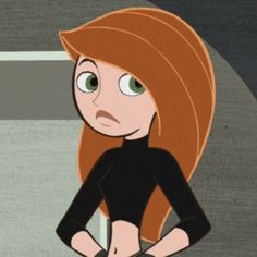 an animated image of a woman with red hair