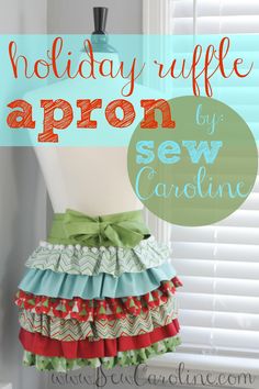 the holiday ruffle apron by sew carolina is on display in front of a window