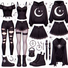 Goth Outfits Drawing, Kawaii Emo, Food On The Table, Fashion Drawing Dresses, Anime Inspired Outfits