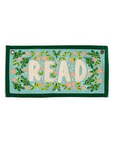 7 in. x 14 in. rectangular embroidered wall hanging with 'read' across the front displayed on a wall Canvas Banner, Chain Stitch Embroidery, Embroidered Canvas, Book Nook, Reading Corner, Future Classroom, Book Nooks, Chain Stitch, Nook