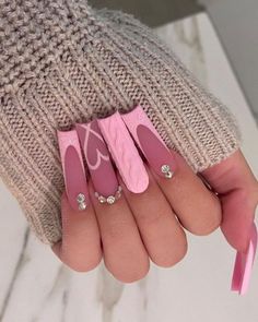 Pink Hearts Valentines Day Press On Nail Set in Almond 2024 | Valentines Day Nail Pink Nail Art Designs Valentines, Nail Art Designs Valentines Day, Nail Designs For Beginners, Easy Nail Designs, Nail Pink, Valentines Day Nail, Easy Nail Art Designs, Hearts Valentines Day, Hearts Valentines