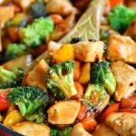 chicken and broccoli stir fry in a bowl