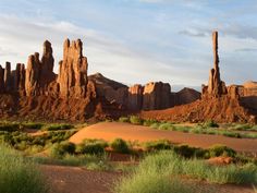 the desert is full of tall rock formations