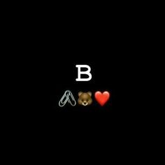 the letters b and c are written in white on a black background with a teddy bear holding a red heart