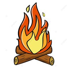 a campfire with two logs and flames on the ground, fire, cartoon png and psd