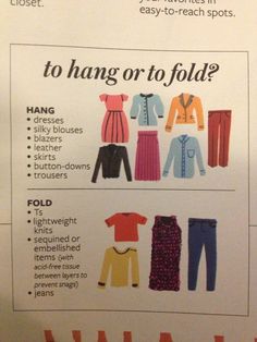 the instructions for how to hang or fold clothes are shown in an advertisement on paper