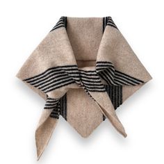 a black and white striped shawl on a white background with the top knot undone