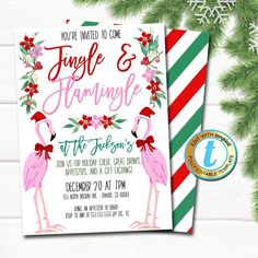 Christmas Invitation, Flamingo Flamingle and Jingle Party, Tropical Preppy Christmas in July Luau Floral Invite, Editable Template Download Xmas Cocktail Party, Luau Christmas, Flamingo Party Invitation, Tropical Preppy, Christmas Luncheon, Hawaiian Christmas, July Holidays, Holiday Christmas Party, Christmas Invitation