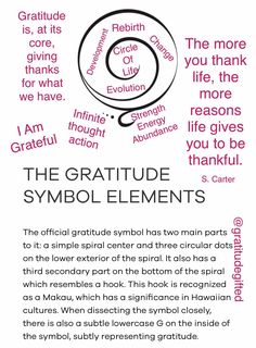 an article about the gratitude symbol and its meaning is shown in pink