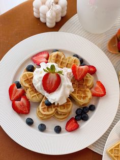 Heart shaped waffles with heart strawberries blueberries whipped cream breakfast brunch cute food romantic gesture Heart Shaped Breakfast, Waffles Aesthetic, Heart Shaped Food, Breakfast Waffles, Brunch Recipes, Whipped Cream, Food Inspiration, Strawberries