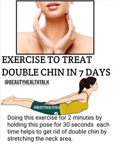 a woman doing exercises to treat double chin in 7 days, with the caption below