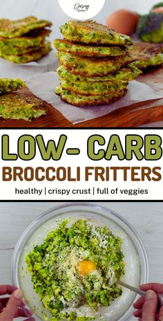 low - carb broccoli fritters with eggs in the middle