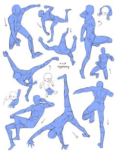 an image of a man doing various poses in blue ink on white paper with the words,